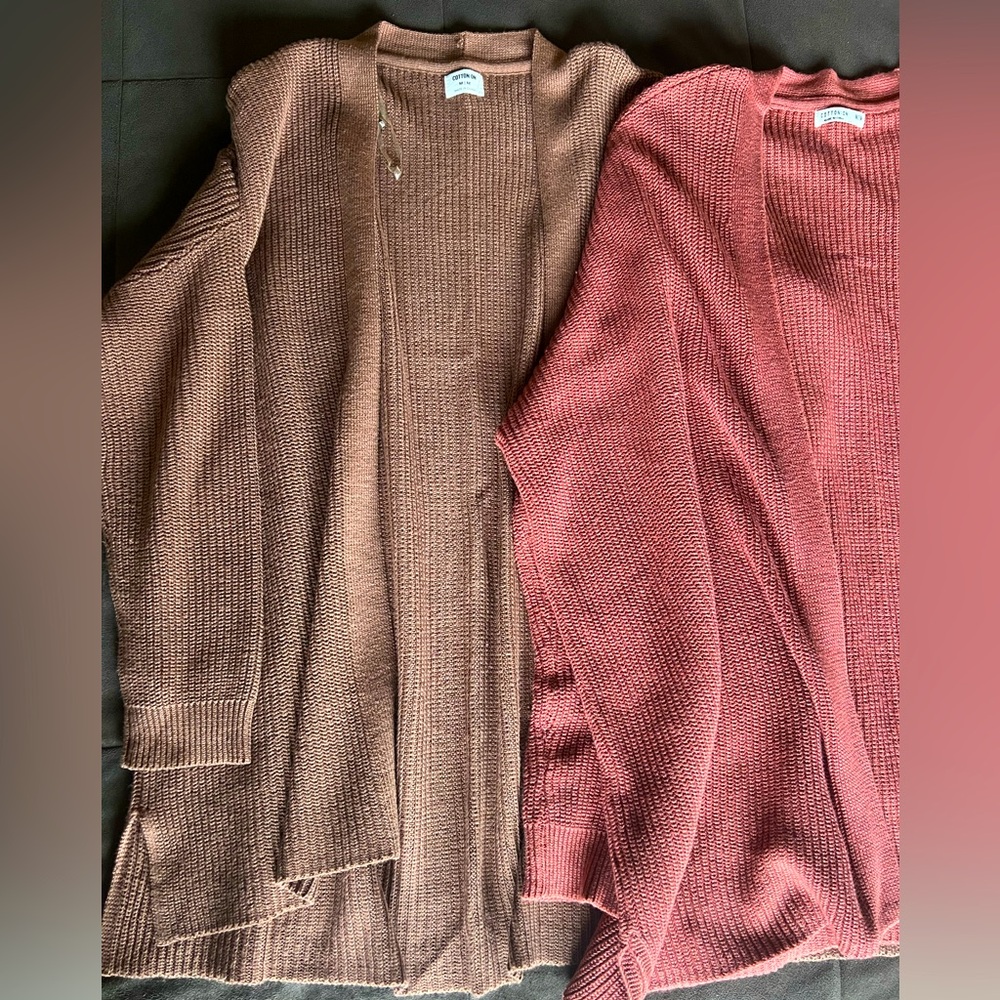 Women’s Lightweight Open-Front Cardigan Sweater - Brown & Rose Relaxed M Bundle
